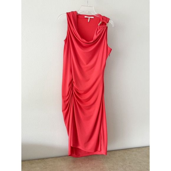 Halston Heritage stretch Dress Cowl Neck Ruched Golden Detail - Picture 8 of 14